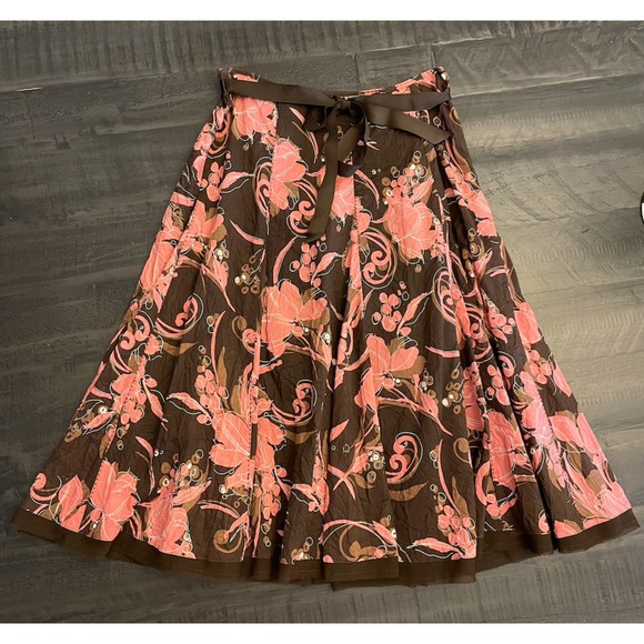 Apt. 9 Floral Pleated Lined Skirt with Ribbon Belt - Sz 4 - Picture 1 of 11